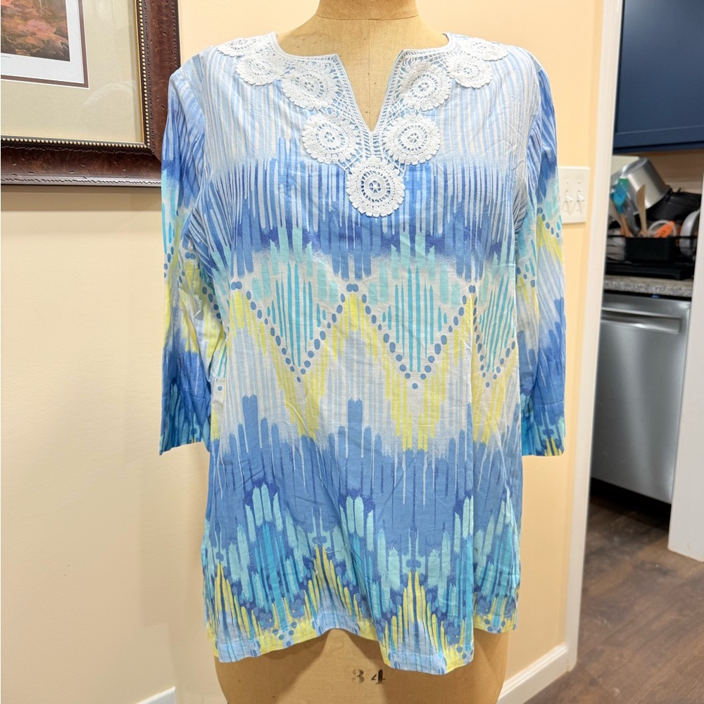 Alfred Dunner Blue and Yellow Women's Top